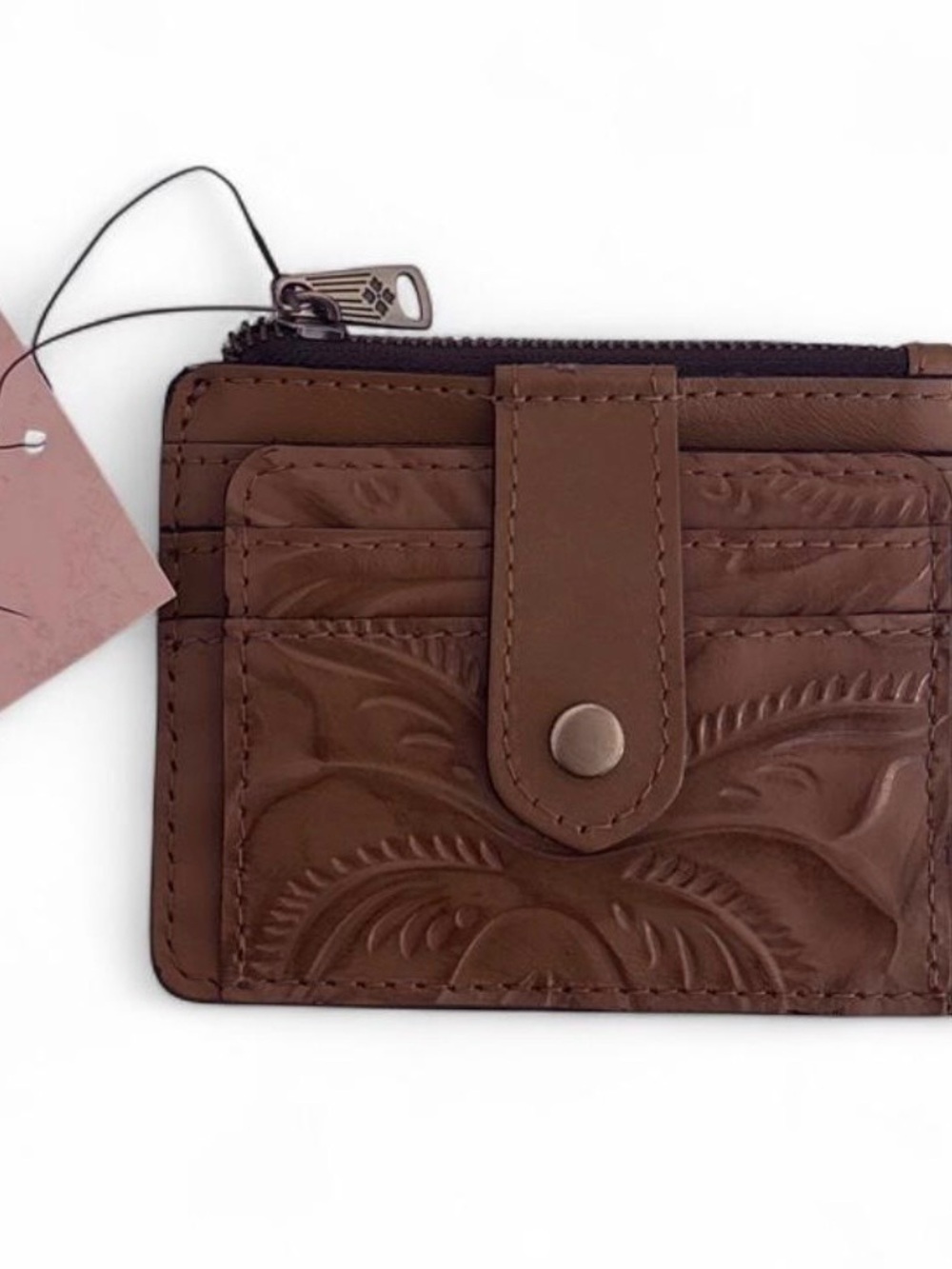 Patricia Nash Tan Embossed Leather Card Organizer with Zip